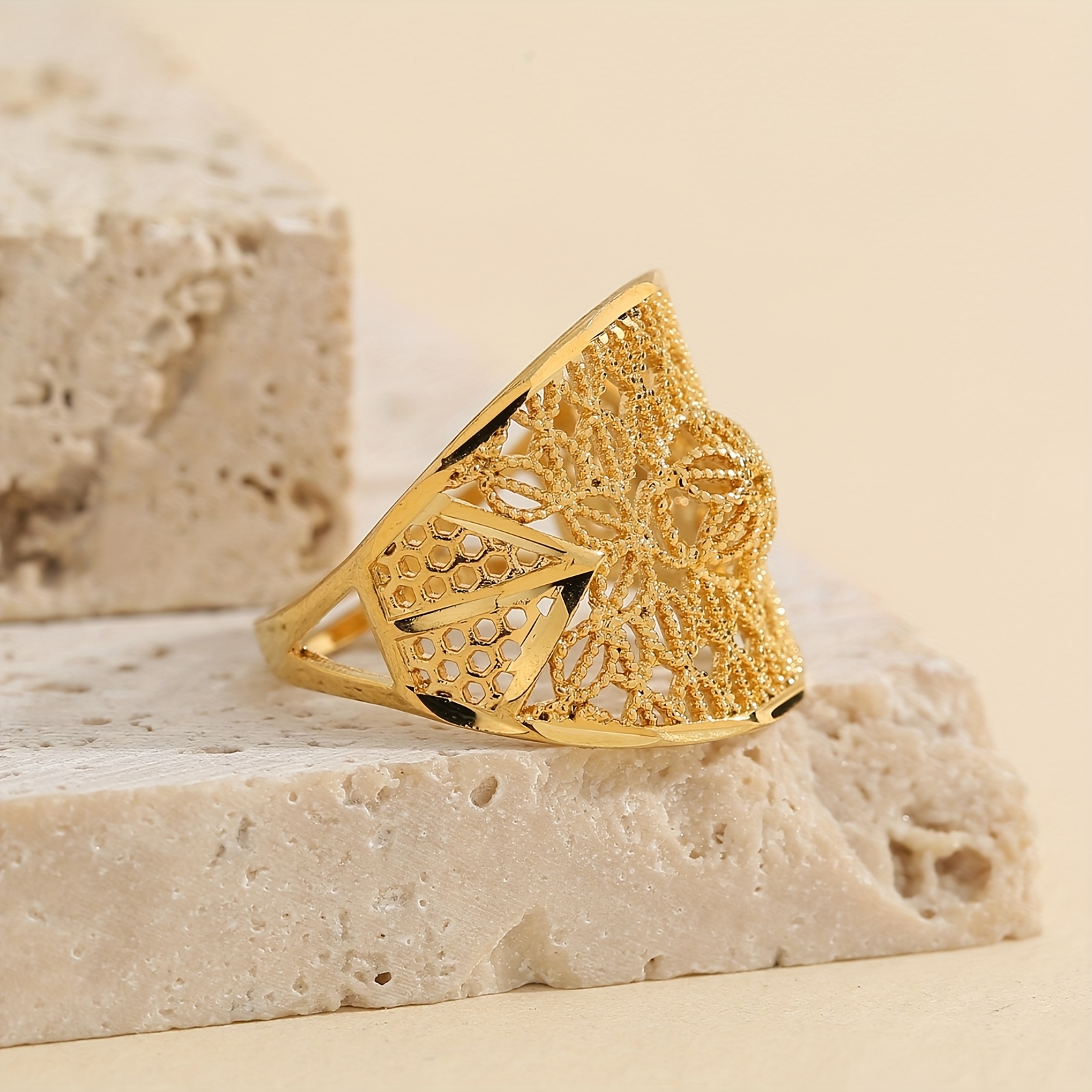 Wheat-Shaped 22K Golden-Plated Adjustable Copper Ring, Unisex